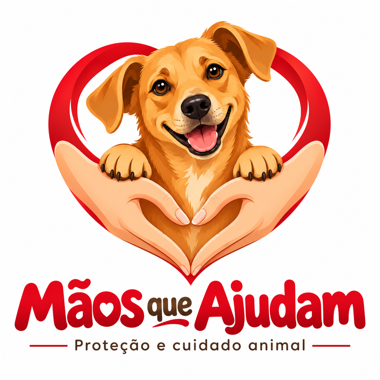Símbolo da Mãos que Ajudam: cachorro caramelo, coração e mãos